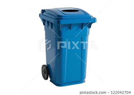 blue garbage bin on the white background  122042704