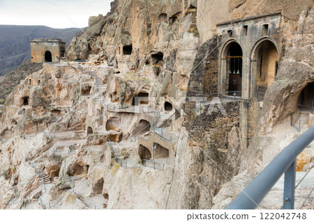 View of the historic cave city and the monastery complex of Vardzia 122042748