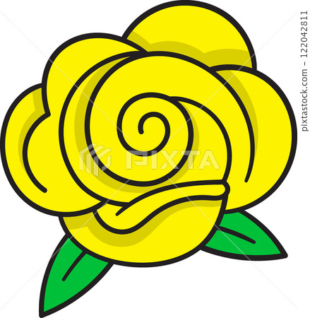 Bright Yellow Rose with Green Leaves in Minimalist Style Bright Yellow Rose with Green Leaves in Minimalist Style 122042811