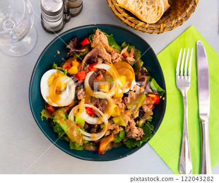 Traditional dish of French cuisine is the Nicoise salad Traditional dish of French cuisine is the Nicoise salad 122043282