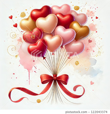 Romantic Heart Balloon Bouquet with Red Ribbon 122043374