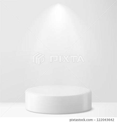 Modern Minimalist White Pedestal Display with Tropical Palm Leaf. Vector 122043642