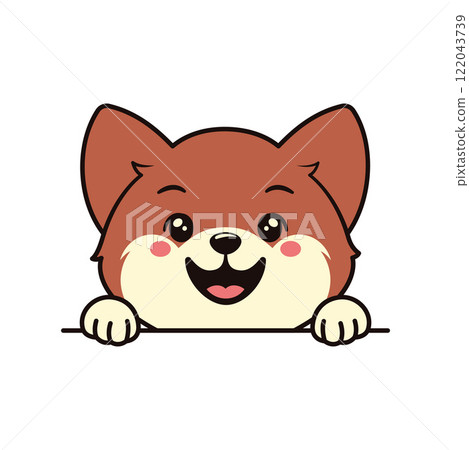 Cute Brown Dog Puppy Animal Cartoon Character is Peeking with Happy Expression 122043739