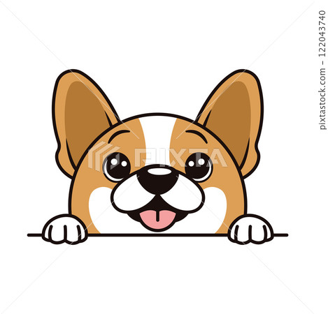 Cute Brown Dog Puppy Animal Cartoon Character is Peeking with Happy Expression 122043740