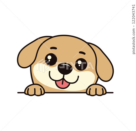 Cute Brown Dog Puppy Animal Cartoon Character is Peeking with Happy Expression 122043741