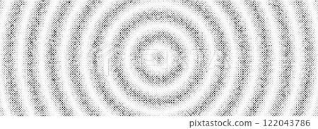 Black radial halftone circles. Dotted sound wave rings. Stippled epicenter, target, radar icon concept. Ripple concentric signal vibration element. Vector round dashed and dotted gradient pattern Black radial halftone circles. Dotted sound wave rings. Stippled epicenter, target, radar icon concept. Ripple concentric signal vibration element. Vector round dashed and dotted gradient pattern 122043786