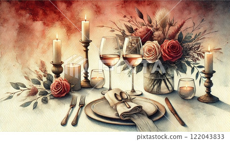 Romantic Candlelit Dinner Table Setting 122043833