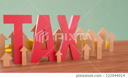 Red tax and arrow up for business concept 3d Rendering. 122044014