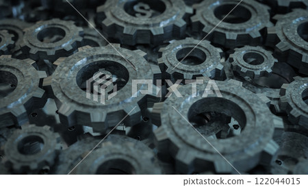 The Dollar Symbol and Metal Gear for Business Concept 3D rendering. 122044015