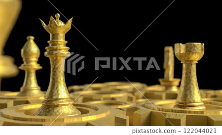 The Chess and gold gear for Business concept 3d rendering. The Chess and gold gear for Business concept 3d rendering. 122044021