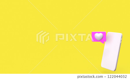 White mobile and heart on Yellow background  3d Rendering. 122044032