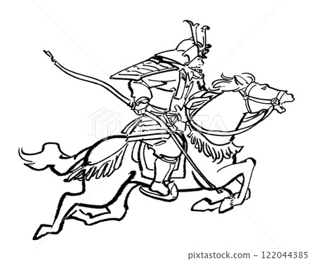 奔馬與馬背上的武士 — 線條畫 奔馬與馬背上的武士 — 線條畫 122044385