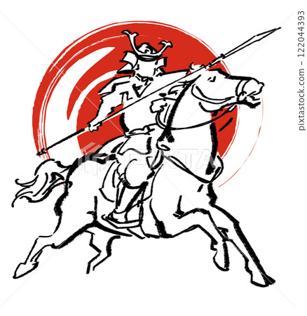 Warrior riding a white horse - red background 122044393