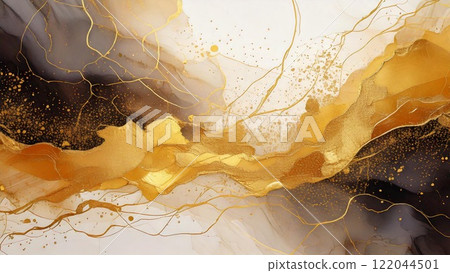 Luxurious watercolor-style background illustration Alcohol ink art Flyer, web, video background material 16:9 size 122044501