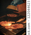 Meat being grilled on the grill 122044623