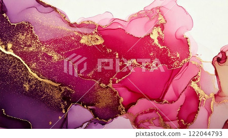 Luxurious watercolor-style background illustration Alcohol ink art Flyer, web, video background material 16:9 size 122044793