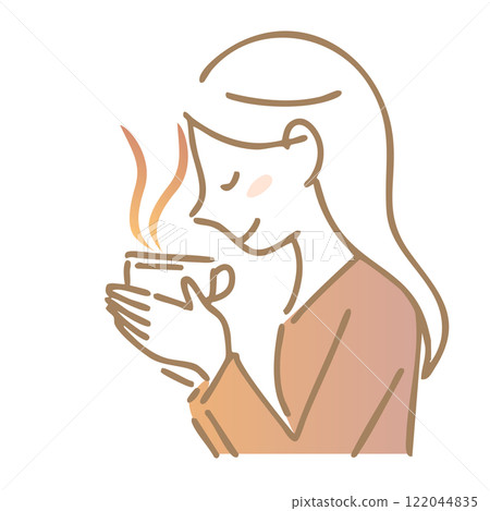 享受熱飲香氣的女人:插畫素材 享受熱飲香氣的女人:插畫素材 122044835