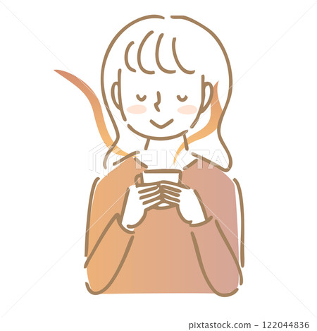 享受熱飲香氣的女人:插畫素材 享受熱飲香氣的女人:插畫素材 122044836