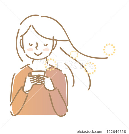 A woman enjoying the aroma of a hot drink: Illustration material 122044838
