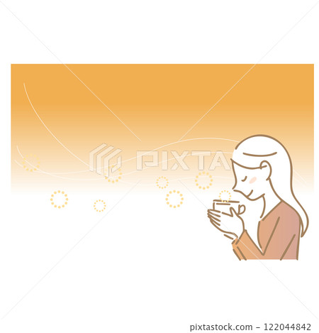 A woman enjoying the aroma of a hot drink: Illustration material A woman enjoying the aroma of a hot drink: Illustration material 122044842