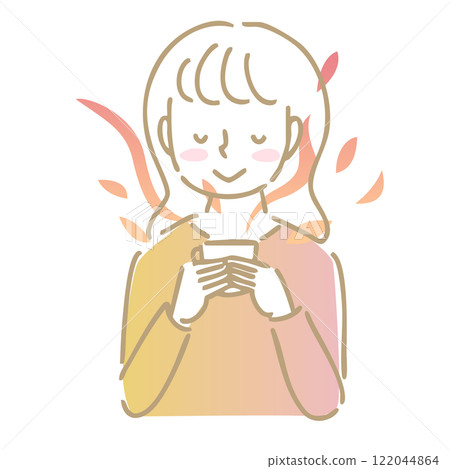 享受熱飲香氣的女人:插畫素材 享受熱飲香氣的女人:插畫素材 122044864