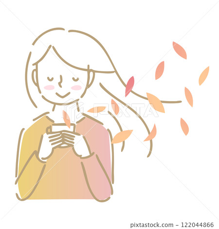 A woman enjoying the aroma of a hot drink: Illustration material A woman enjoying the aroma of a hot drink: Illustration material 122044866