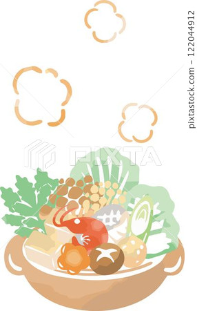 冬季火鍋火鍋鍋水彩手繪食物食物餐烹飪日本插畫素材 122044912