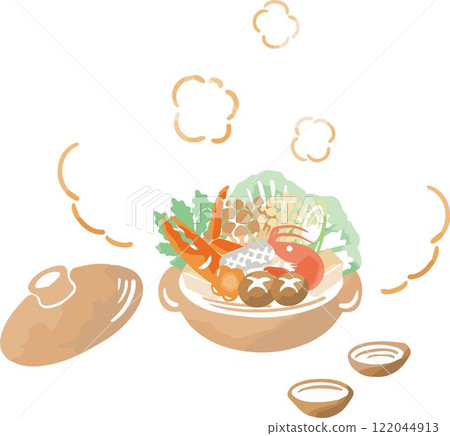 冬季火鍋火鍋鍋水彩手繪食物食物餐烹飪日本插畫素材 122044913