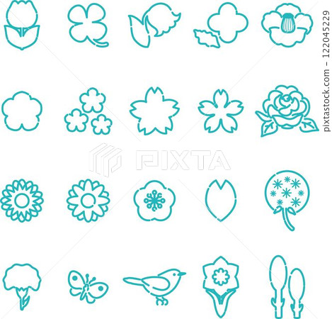 花朵圖標，裝飾，象形，時尚，可愛，簡約，線條插畫素材集 122045229