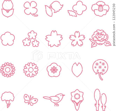Flower icon decoration pictogram stylish cute simple line illustration material set Flower icon decoration pictogram stylish cute simple line illustration material set 122045230