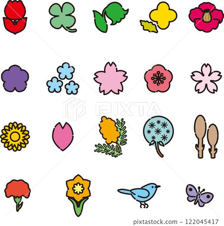 Flower green icon decoration pictogram stylish cute simple line illustration material set 122045417