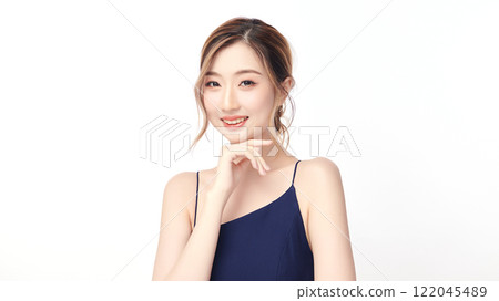 Beautiful young asian woman with clean fresh skin on white background, Face care, Facial treatment, Cosmetology, beauty and spa, Asian women portrait. 122045489