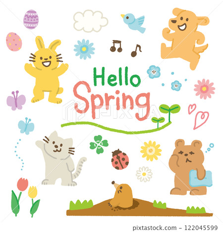 春季動物、花卉、昆蟲插畫手繪套裝 春季動物、花卉、昆蟲插畫手繪套裝 122045599