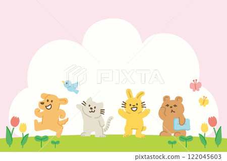 Spring animal character background cute illustration pink Spring animal character background cute illustration pink 122045603