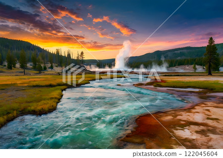 fantastic sunset over the lake 122045604