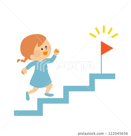 Illustration of a child climbing stairs towards a goal 122045656