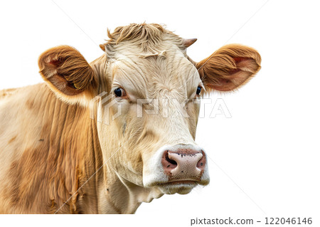 A close-up portrait of a brown cow with large,... - Stock Illustration ...
