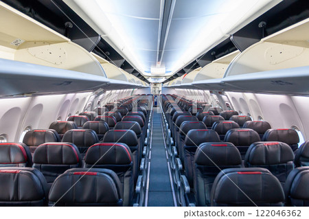 Inside empty passenger airplane cabin 122046362