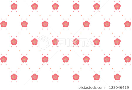 A diamond-shaped lattice pattern of red plum blossoms connected by dotted lines A diamond-shaped lattice pattern of red plum blossoms connected by dotted lines 122046419