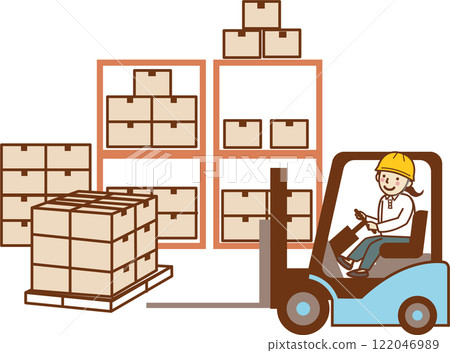 A female worker carrying luggage on a forklift. A female worker carrying luggage on a forklift. 122046989
