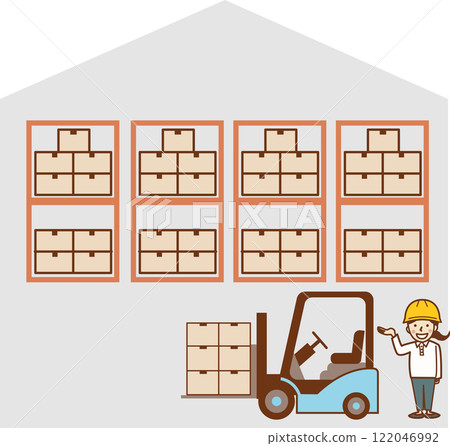 倉庫、堆高機和女工。 122046992