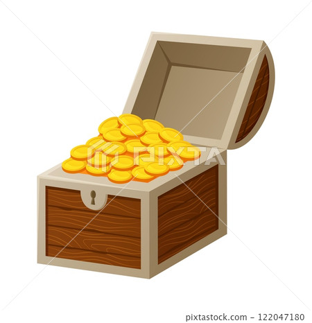 Pirate wealth. Treasure chest. Corsair wooden container. Ancient magic box with gold coins. Golden money. Opened wood crate. Arcade rich loot. Casino success. Full safe. Vector filibusters element Pirate wealth. Treasure chest. Corsair wooden container. Ancient magic box with gold coins. Golden money. Opened wood crate. Arcade rich loot. Casino success. Full safe. Vector filibusters element 122047180