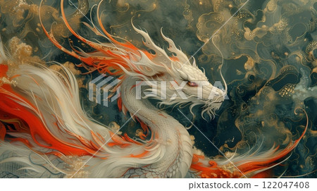 Majestic dragon from Japanese mythology, symbolizing power and protection. 122047408