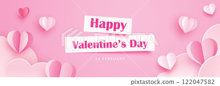 Valentines day greeting card banner template with heart and text on pink background. Valentines day greeting card banner template with heart and text on pink background. 122047582