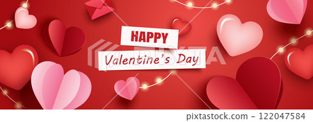 Valentines day greeting card banner template with heart and text on red background. Valentines day greeting card banner template with heart and text on red background. 122047584