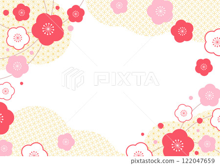 梅花桃花盛開的日本圖案日本紙背景1 梅花桃花盛開的日本圖案日本紙背景1 122047659
