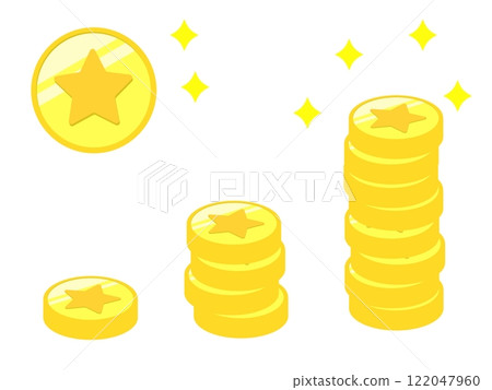 帶有星號的硬幣堆積和增加的插圖 122047960