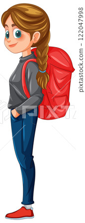 Girl with Red Backpack Illustration 122047998