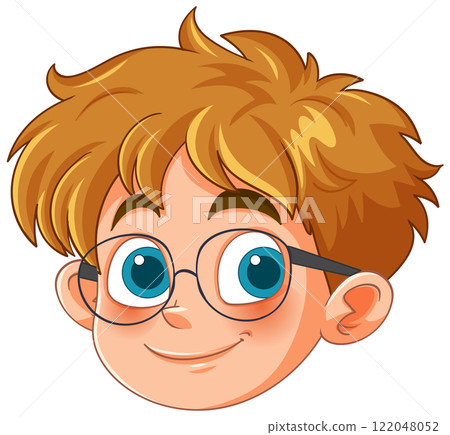 Smiling Cartoon Boy with Glasses 122048052