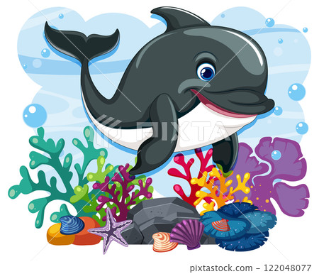 Playful Dolphin Among Colorful Coral Reefs 122048077